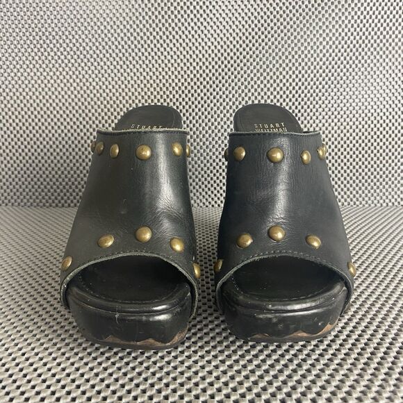 Stuart Weitzman Mules Womens 5.5 Black Leather Platform Heeled Made In Spain - Picture 6 of 15